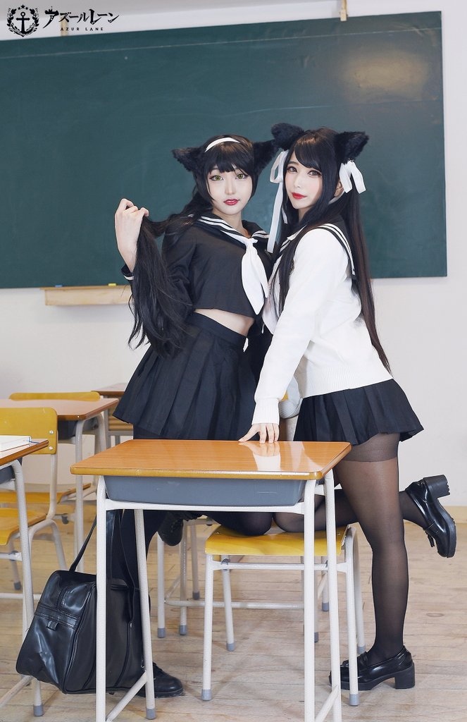 atago and takao (azur lane) by godseolhwa and solm_photo