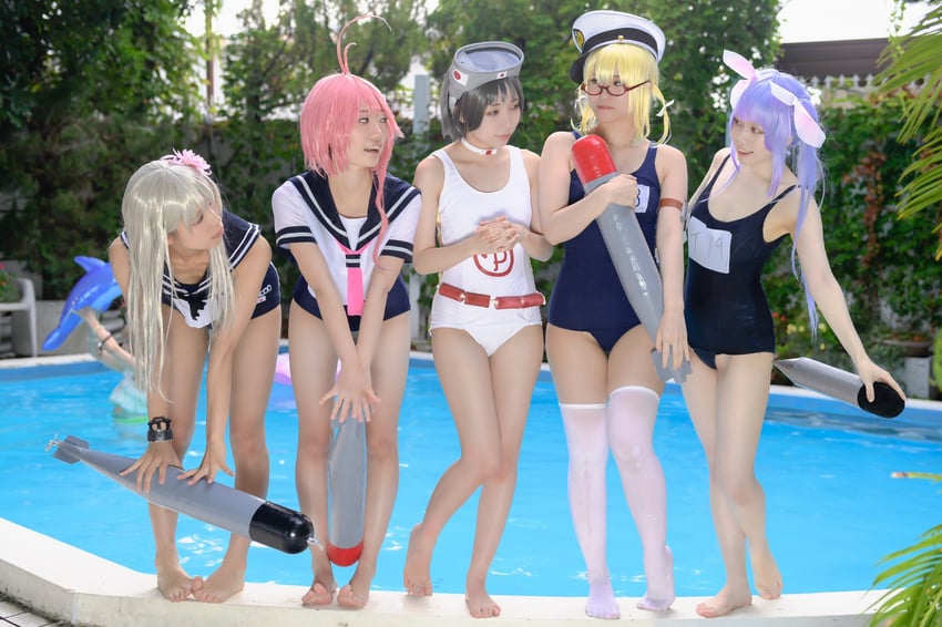 maru-yu, i-58, i-19, ro-500, and i-8 (kantai collection) by esucos, ko_keshi_girl, litonagi_(photographer), mizuna, and tochi_pikonome