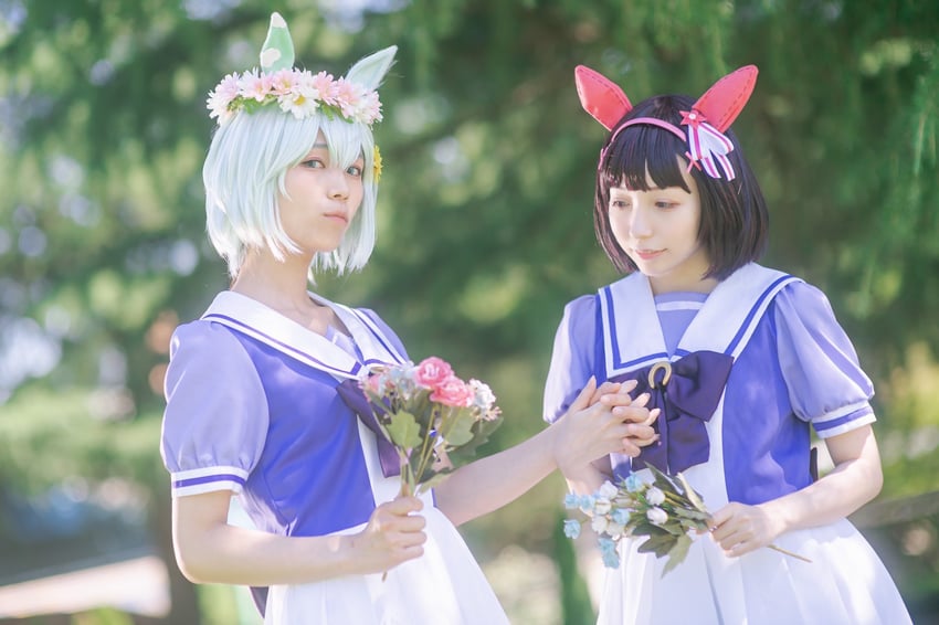 nishino flower and seiun sky (umamusume) by ko_keshi_girl, litonagi_(photographer), and tochi_pikonome