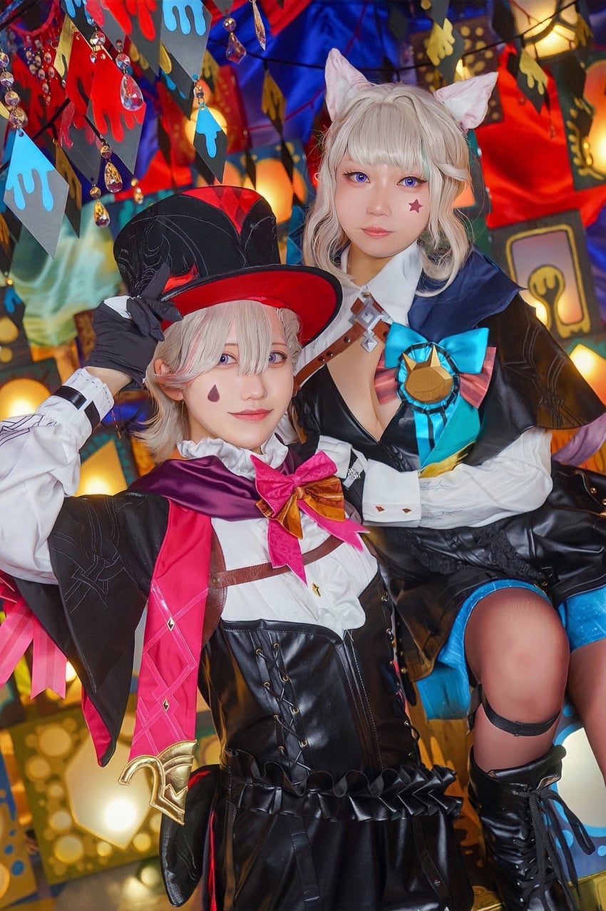 lyney and lynette (genshin impact) by toroketa_cheese and yuyu_(y01_xo7)