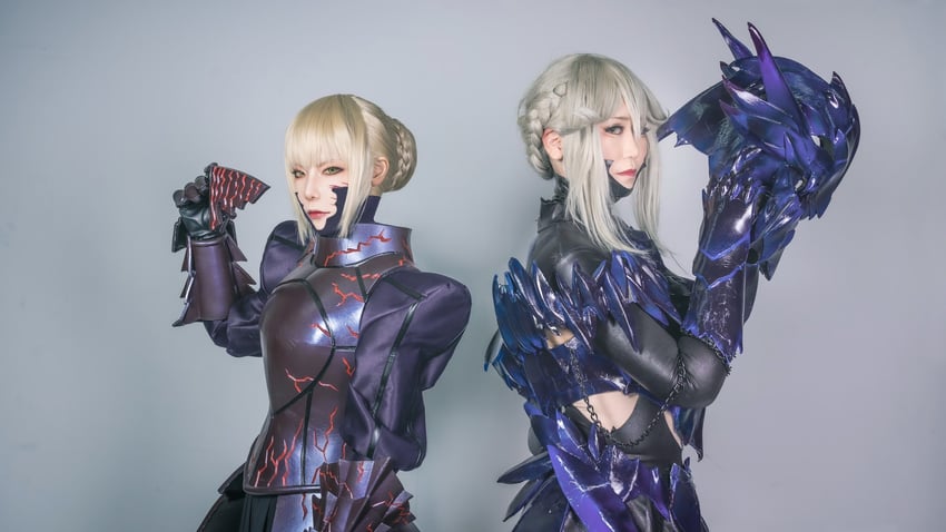 artoria pendragon and saber alter (fate and 2 more) by chitoneee and noshinoxxx