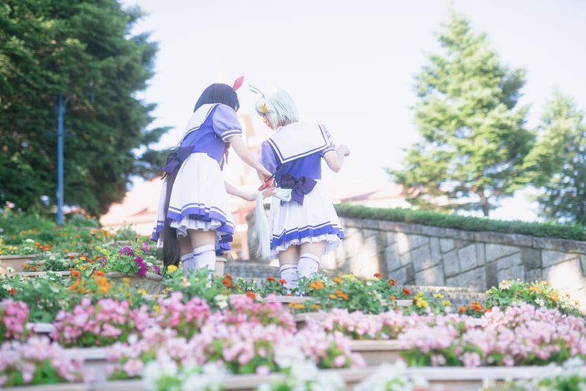 nishino flower and seiun sky (umamusume) by ko_keshi_girl, litonagi_(photographer), and tochi_pikonome