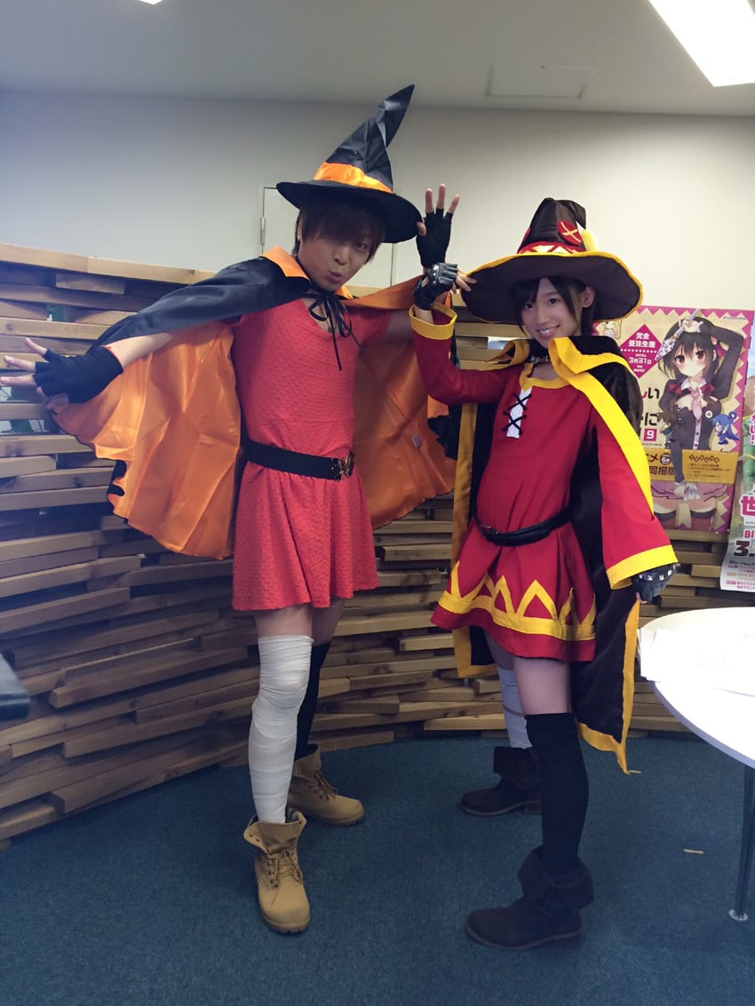 megumin, takahashi rie, and fukushima jun (kono subarashii sekai ni shukufuku wo!) by takahashi_rie_(artist)