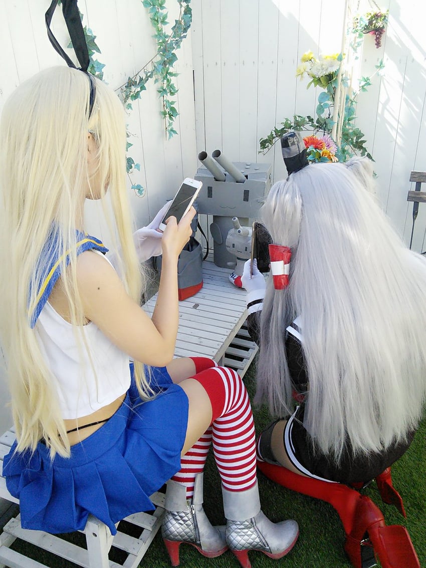 shimakaze, rensouhou-chan, and amatsukaze (kantai collection) by litonagi_(photographer), marie_morinaga3, and suzuharuna