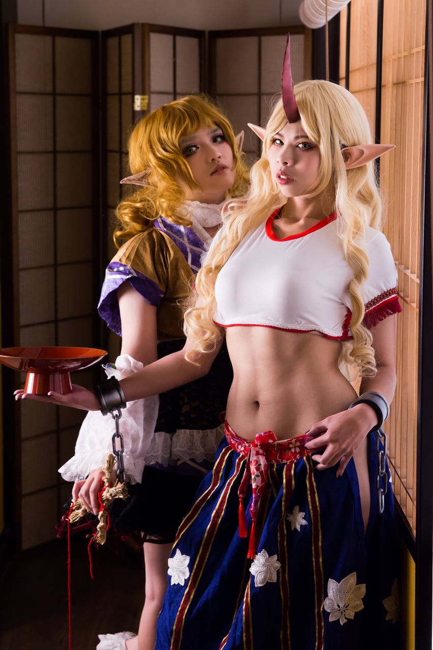 hoshiguma yuugi and mizuhashi parsee (touhou) by decocosplay, miskawu_(photographer), and willow_aiko