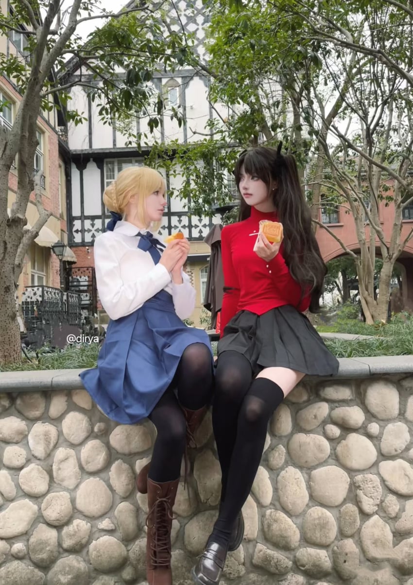 artoria pendragon, saber, and tohsaka rin (fate and 1 more) by bbqlilyblack and dirya