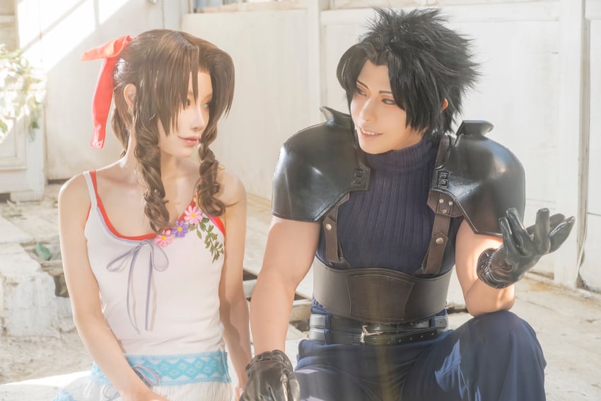 aerith gainsborough and zack fair (final fantasy and 2 more) by noshinoxxx and yakiyakou
