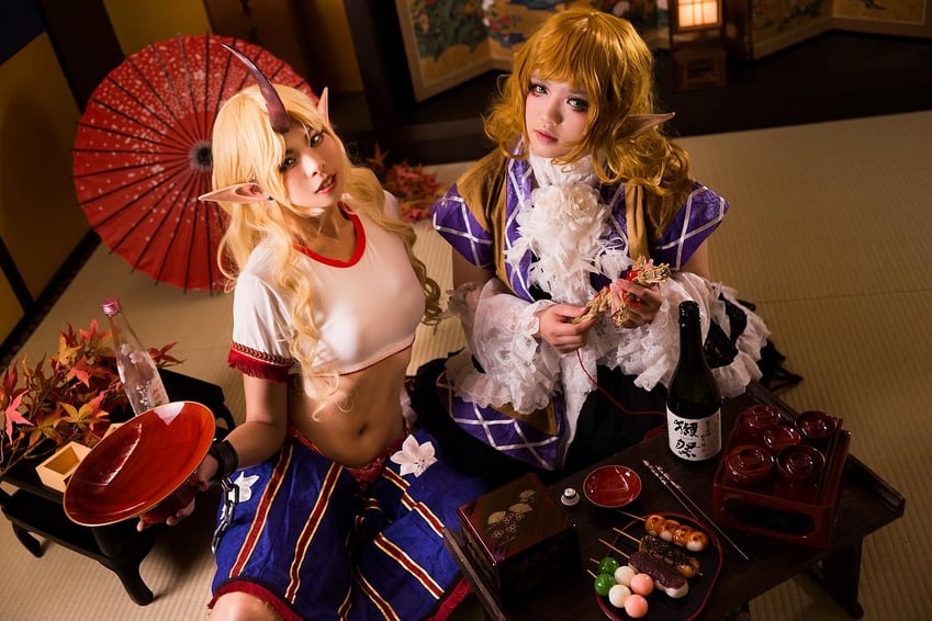 hoshiguma yuugi and mizuhashi parsee (touhou) by decocosplay, miskawu_(photographer), and willow_aiko