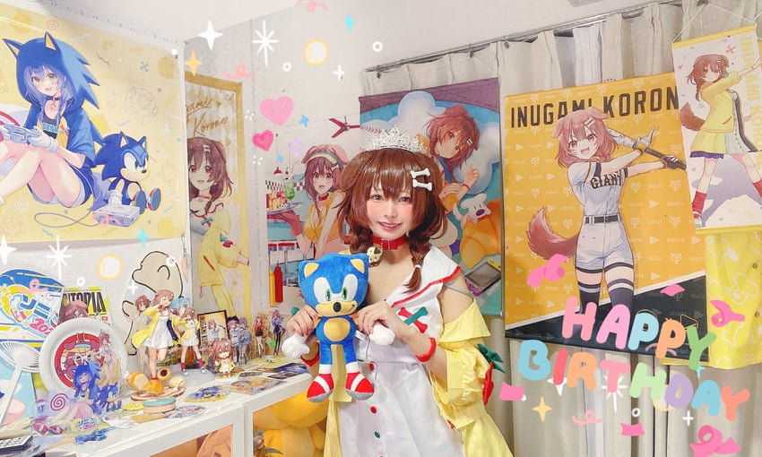 inugami korone and sonic the hedgehog (hololive and 1 more) by 41futon