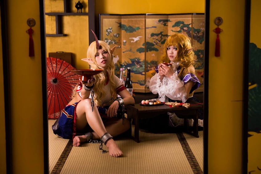 hoshiguma yuugi and mizuhashi parsee (touhou) by decocosplay, miskawu_(photographer), and willow_aiko