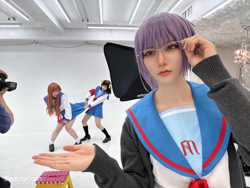 suzumiya haruhi, asahina mikuru, and nagato yuki (suzumiya haruhi no yuuutsu) by na_noko