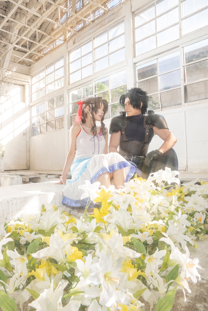 aerith gainsborough and zack fair (final fantasy and 2 more) by noshinoxxx and yakiyakou