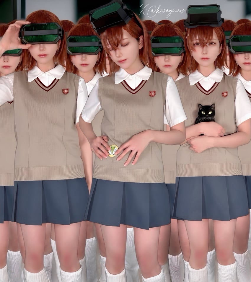 misaka imouto, gekota, misaka imouto 9982, and misaka imouto 10032's cat (toaru majutsu no index) by kasagi_cos