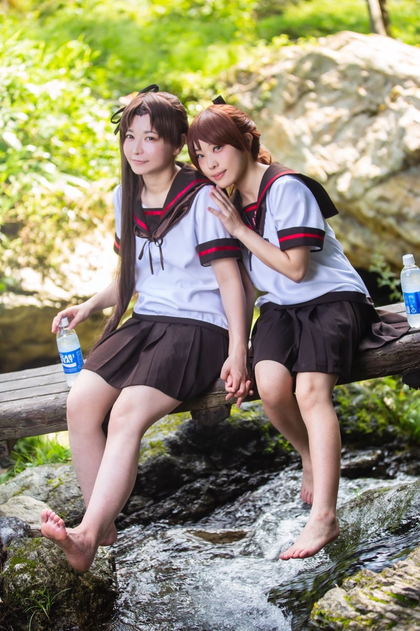 shikinami, ayanami, shikinami kai ni, and ayanami kai ni (kantai collection and 1 more) by gamasanmk2 and tunatanaka