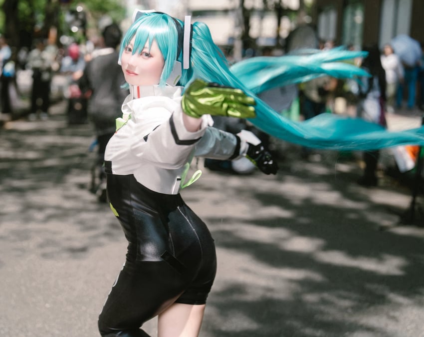 hatsune miku and racing miku (vocaloid and 1 more) by chaco