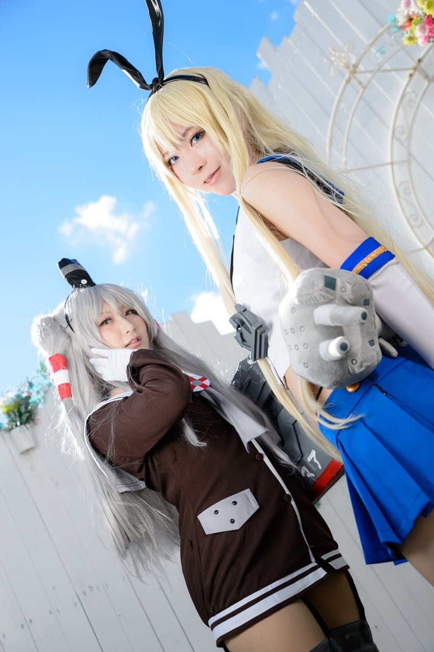 shimakaze, rensouhou-chan, and amatsukaze (kantai collection) by litonagi_(photographer), marie_morinaga3, and suzuharuna