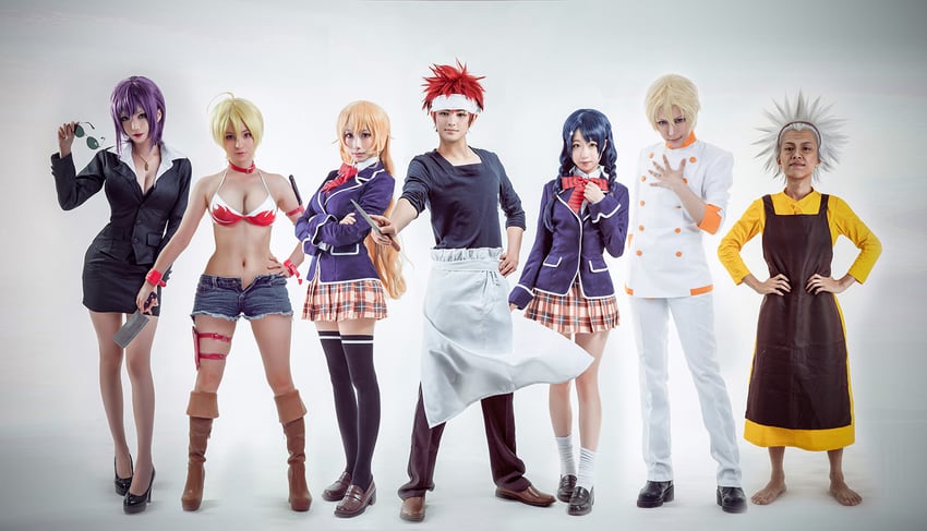 yukihira souma, tadokoro megumi, takumi aldini, daimidou fumio, nakiri erina, and 2 more (shokugeki no souma)