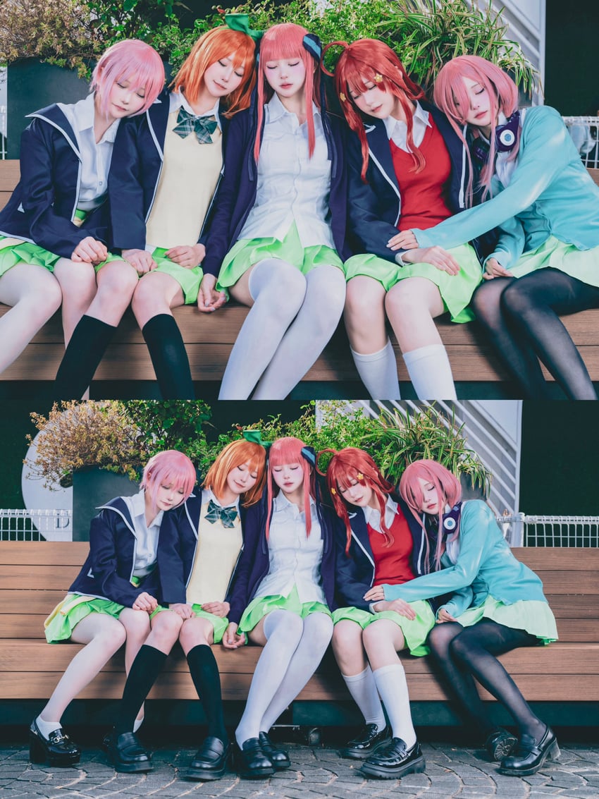 nakano itsuki, nakano ichika, nakano yotsuba, nakano nino, and nakano miku (go-toubun no hanayome) by dekomorio0, liptonton_nana_(photographer), otakunekosan, sukiyaki_gohan, tukichanman, and usagisan_ne_jp