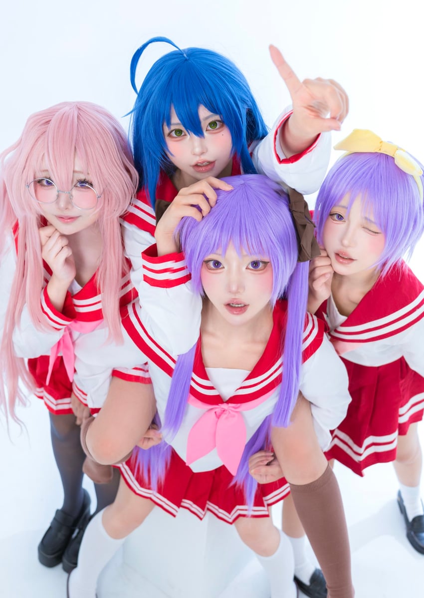 hiiragi kagami, izumi konata, takara miyuki, and hiiragi tsukasa (lucky star) by i_fu93, kujoamani, taka_nene21, ume69_ume, and vamp_kurosu