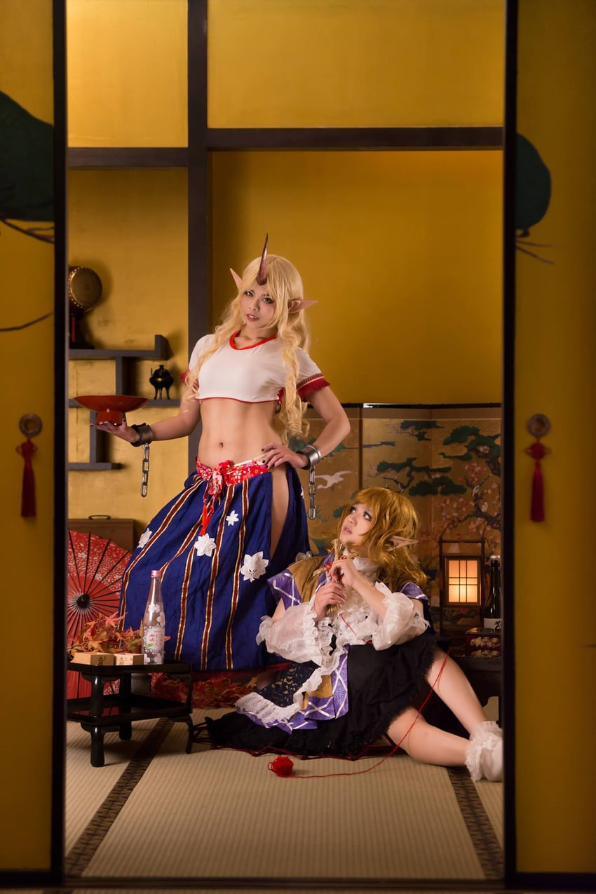 hoshiguma yuugi and mizuhashi parsee (touhou) by decocosplay, miskawu_(photographer), and willow_aiko
